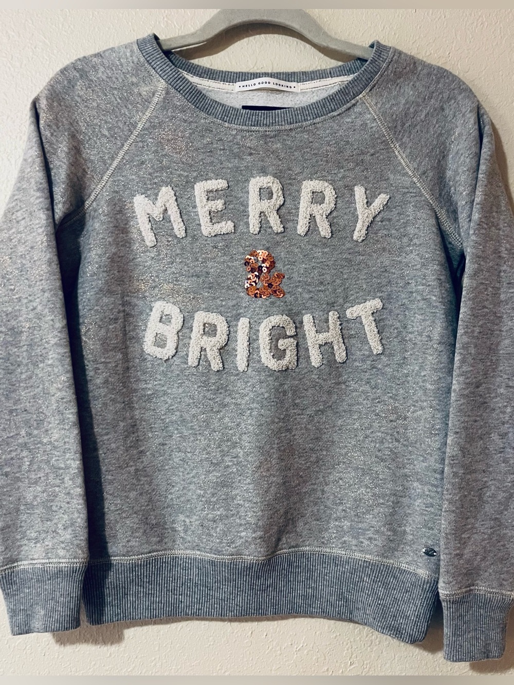 American Eagle Outfitters Merry & Bright Holiday Sweatshirt Gray & White XS
